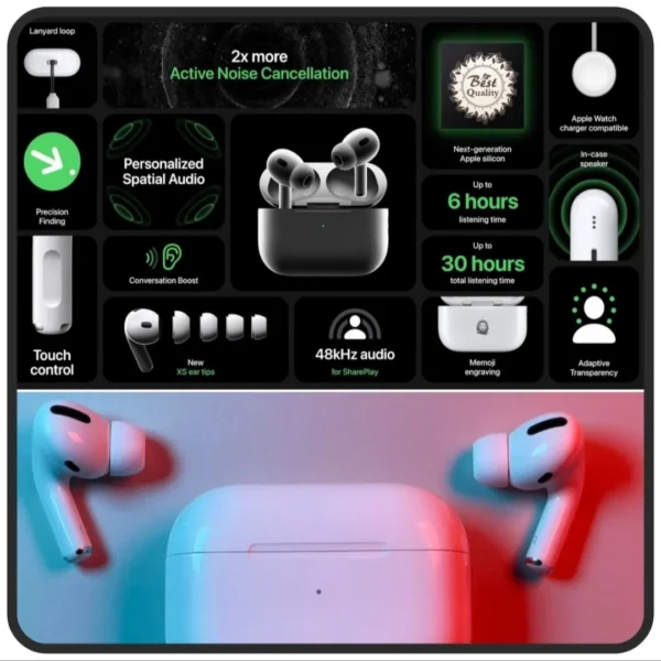 AirPods Pro Wireless Earbuds with Bluetooth 5.0 and Charging Case, Noise Cancelling, Pop-Up Feature